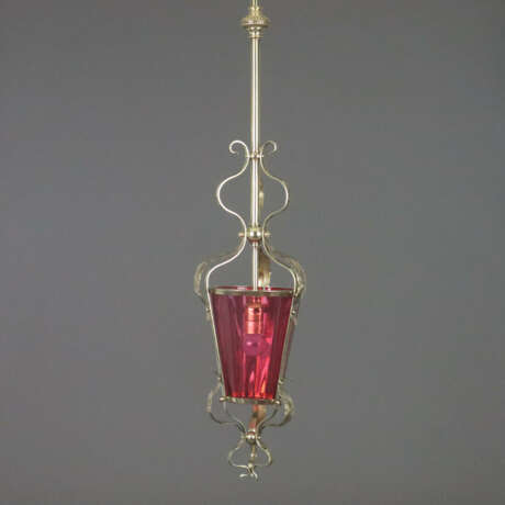 Jugendstil-Deckenlampe - um 1900, Messinggestell mit roséfar… - Foto 1