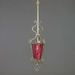 Jugendstil-Deckenlampe - um 1900, Messinggestell mit roséfar…