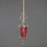 Jugendstil-Deckenlampe - um 1900, Messinggestell mit roséfar… - Foto 1