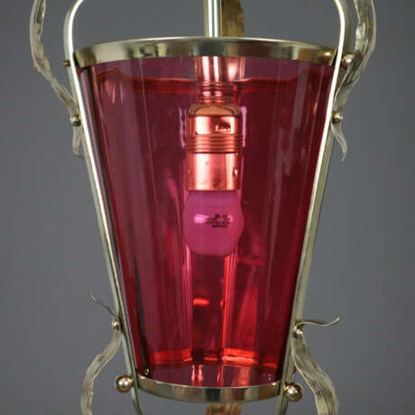 Jugendstil-Deckenlampe - um 1900, Messinggestell mit roséfar… - photo 3