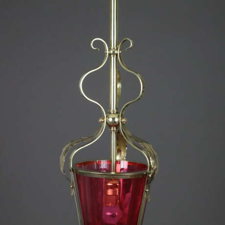 Jugendstil-Deckenlampe - um 1900, Messinggestell mit roséfar… - фото 4