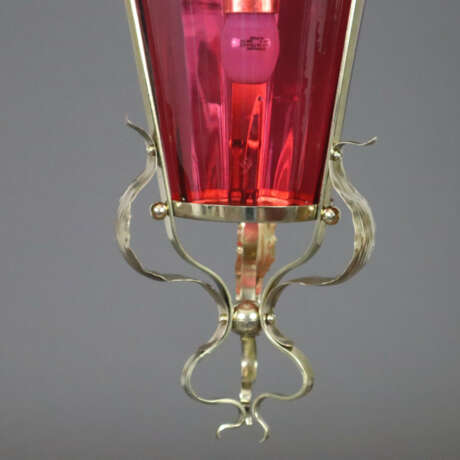 Jugendstil-Deckenlampe - um 1900, Messinggestell mit roséfar… - фото 5