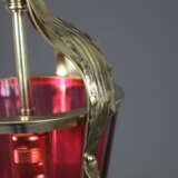Jugendstil-Deckenlampe - um 1900, Messinggestell mit roséfar… - photo 6