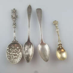 Vier antike Silberlöffel - diverse Alter, Herkunft und Forme…
