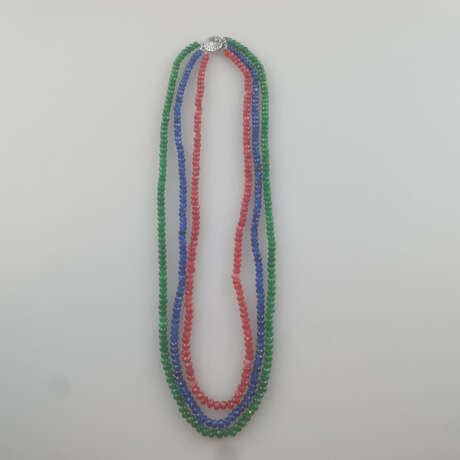 Multicolor-Collier - dreireihige Halskette aus facettierten … - Foto 3