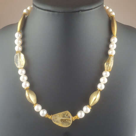 Perlenkette mit Citrinen - Halskette aus runden Perlen (Dm. … - Foto 1