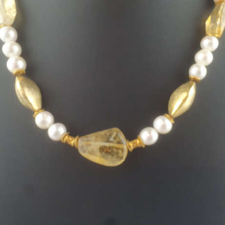 Perlenkette mit Citrinen - Halskette aus runden Perlen (Dm. … - фото 2