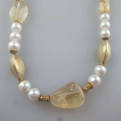 Perlenkette mit Citrinen - Halskette aus runden Perlen (Dm. … - фото 4