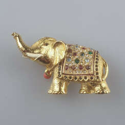 Vintage-Brosche - Metall vergoldet, Elefant mit erhobenem Rü…