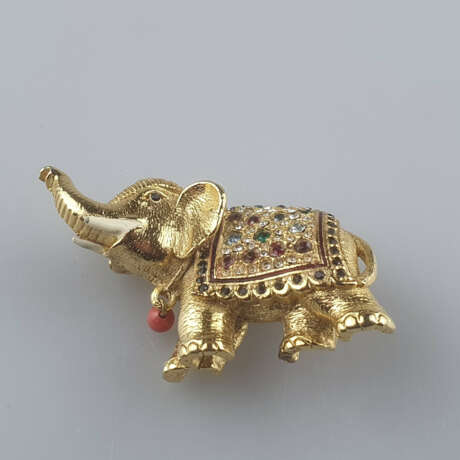 Vintage-Brosche - Metall vergoldet, Elefant mit erhobenem Rü… - Foto 2