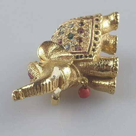 Vintage-Brosche - Metall vergoldet, Elefant mit erhobenem Rü… - photo 3