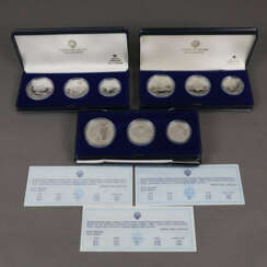 Drei Olympia-Münzensets - 925/000 Silber, Olympische Spiele …