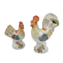 MEISSEN 2 kleine Tierfiguren 'Hahn und Henne', 20. Jahrhundert