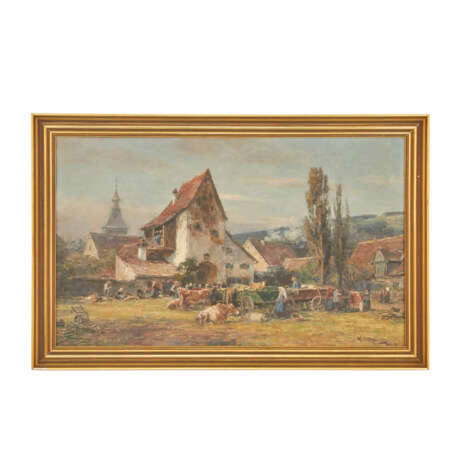 STUHLMÜLLER, KARL (1859-1930, Münchner Maler), "Viehmarkt vor dem Dorfe", - Foto 2