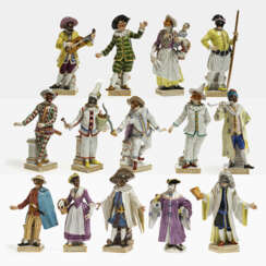 14 figures from the Commedia dellArte. Meissen, mostly after the models by J. J. Kändler and P. Reinicke