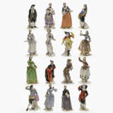 Komplette Serie von 16 Figuren der Commedia dellArte. Nymphenburg, nach Modell von F. A. Bustelli - Foto 1