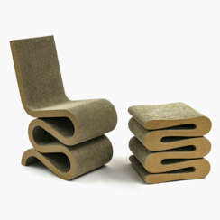 A Wiggle chair and wiggle stool. Frank O. Gehry for Vitra, from the "Easy Edges" series