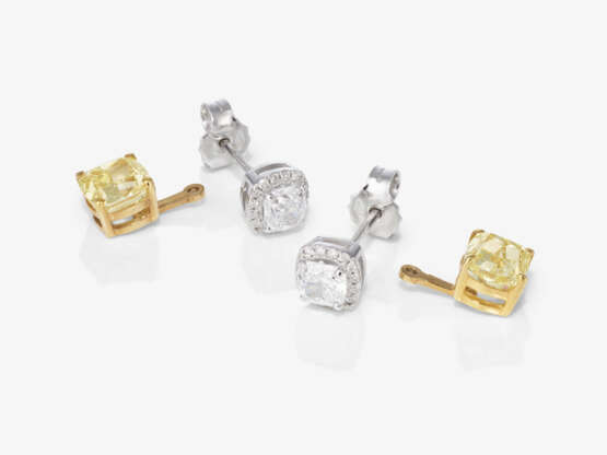 Convertible, highlighted stud earrings decorated with a natural white and yellow diamond. Belgium, ANTWERP ATELIERS - photo 2