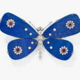 Schmetterlingsbrosche mit Flügeln aus Lapislazuli, besetzt mit Brillanten und Rubinen. Nürnberg, Juwelier SCHOTT - Foto 1
