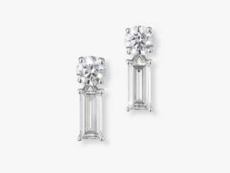 Convertible stud earrings decorated with LAB GROWN brilliant- and emerald-cut diamonds. Belgium, ANTWERP ATELIERS