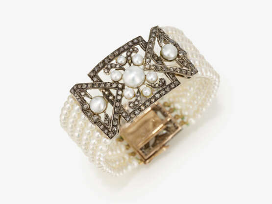 A historicising cocktail bracelet decorated with rose-cut diamonds and cultured pearls. Germany - photo 1