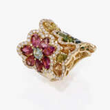 A magnificent floral stylized cocktail ring decorated with multi-coloured tourmalines and brilliant-cut diamonds. Germany - фото 1