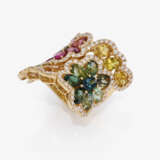 A magnificent floral stylized cocktail ring decorated with multi-coloured tourmalines and brilliant-cut diamonds. Germany - фото 2