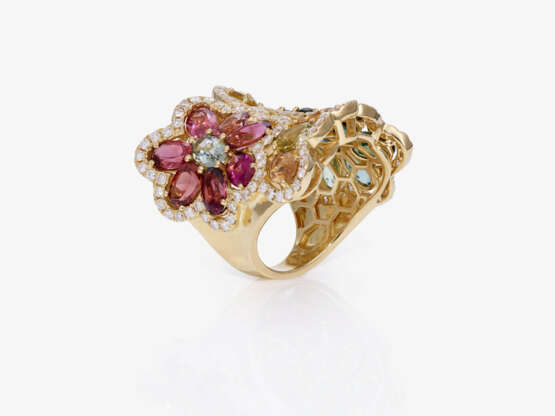 A magnificent floral stylized cocktail ring decorated with multi-coloured tourmalines and brilliant-cut diamonds. Germany - фото 4
