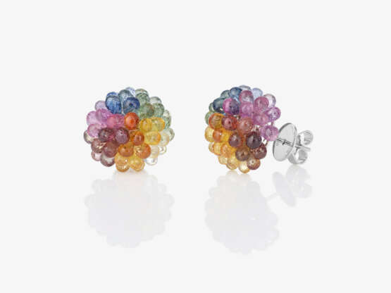 A pair of stud earrings decorated with multi-coloured briolette-cut sapphires. Germany - фото 1