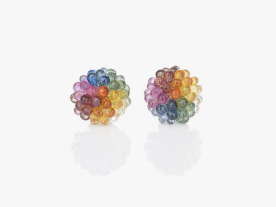 A pair of stud earrings decorated with multi-coloured briolette-cut sapphires. Germany - фото 2