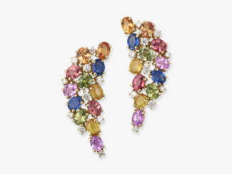 Cocktail stud earrings decorated with multi-coloured sapphires and brilliant-cut diamonds. Germany