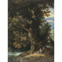 Jan Brueghel d. Ä., Art des. Tree landscape with the Rest on the Flight into Egypt