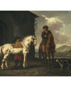 Aelbert Jacobsz. Cuyp. A. Cuyp (Aelbert Jacobsz. Cuyp, 1620 Dordrecht - 1691 ebenda, ?) 17th century. Two riders with a dog in front of a stable