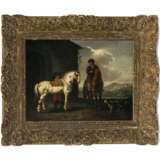A. Cuyp (Aelbert Jacobsz. Cuyp, 1620 Dordrecht - 1691 ebenda, ?) 17. Jh.. Zwei Reiter mit Hund vor einem Stall - Foto 2