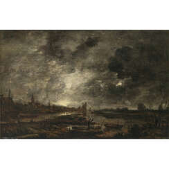 Aert van der Neer, zugeschrieben. River landscape in the moonlight