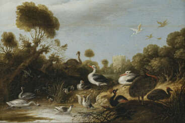 Gillis Claesz. de Hondecoeter. Uferlandschaft mit Vögeln