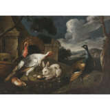 David de Coninck, Art des. Truthahnpaar, Pfau, Karnickel und Hamster vor dem Hof - Foto 1