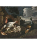 David de Coninck. David de Coninck, Art des. Turkey couple, peacock, rabbit and hamster in front of the yard