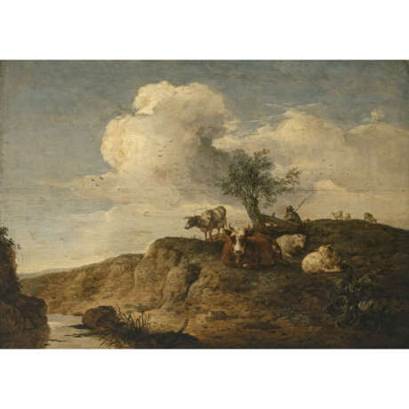 Pierre Louis de La Rive (Larive-Godefroy), zugeschrieben. Hirte mit Vieh in Uferlandschaft - Foto 1