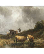 Иоганн Фридрих Вольц. Johann Friedrich Voltz. Shepherd boy with cows at the water pond