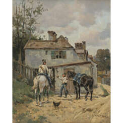 Wilhelm Velten. Soldiers in front of a house