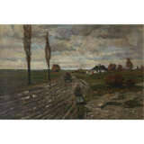 Józef Rapacki, zugeschrieben. Autumnal country road with cart and figures - photo 1