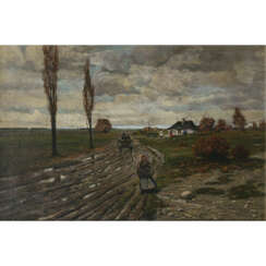 Józef Rapacki, zugeschrieben. Autumnal country road with cart and figures
