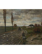Józef Rapacki, zugeschrieben. Autumnal country road with cart and figures
