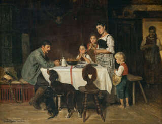 Adolf Eberle. Familie beim Tischgebet