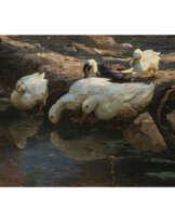 Alexander Koester. Fünf Enten am Ufer