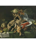 Фридрих Деле. Friedrich van den Daele. Kitchen still life with lobster, hunted game and fruit