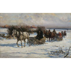 Alfred von Wierusz-Kowalski. Sleigh ride with horses