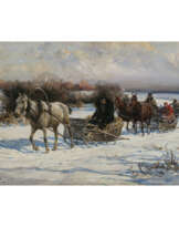 Alfred von Wierusz-Kowalski. Sleigh ride with horses