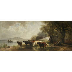 Johann Friedrich Voltz. Herder couple with cattle on the lakeshore